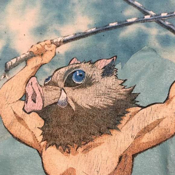 Demon Slayer Inosuke Anime Blue Tie Dye Tshirt Womens Size Small Shirt - Picture 3 of 15